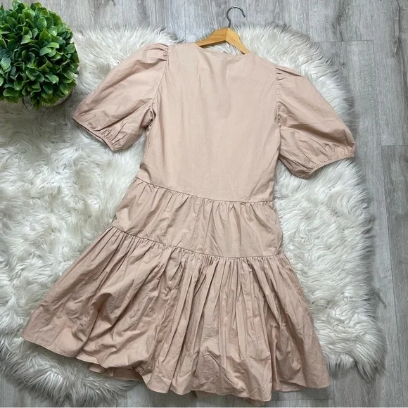 J.‎ Crew Puff Sleeve Cotton Poplin Wrap Dress V-Neck In Cream Nude - Picture 9 of 10